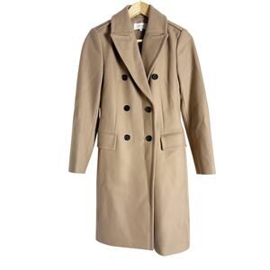 Reiss Camel Tan Wool l Double Breasted Long Coat Size 2